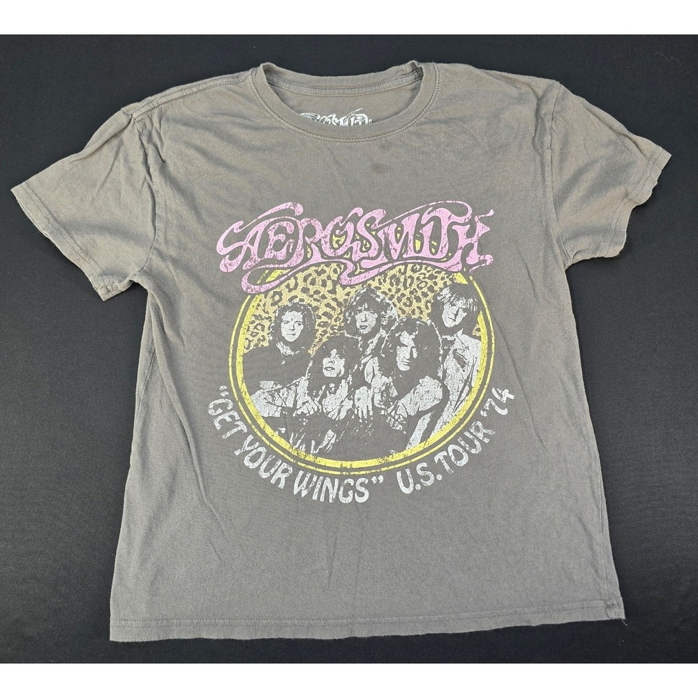 Aerosmith Get Your Wings U.S. Tour '74‎ Band T-Shirt Gray Graphic Tee Women Med